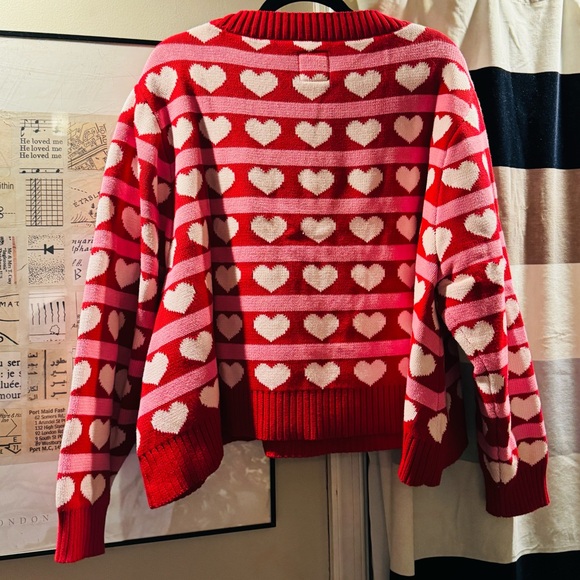 Heart Patterned Red Sweater - Picture 3 of 3